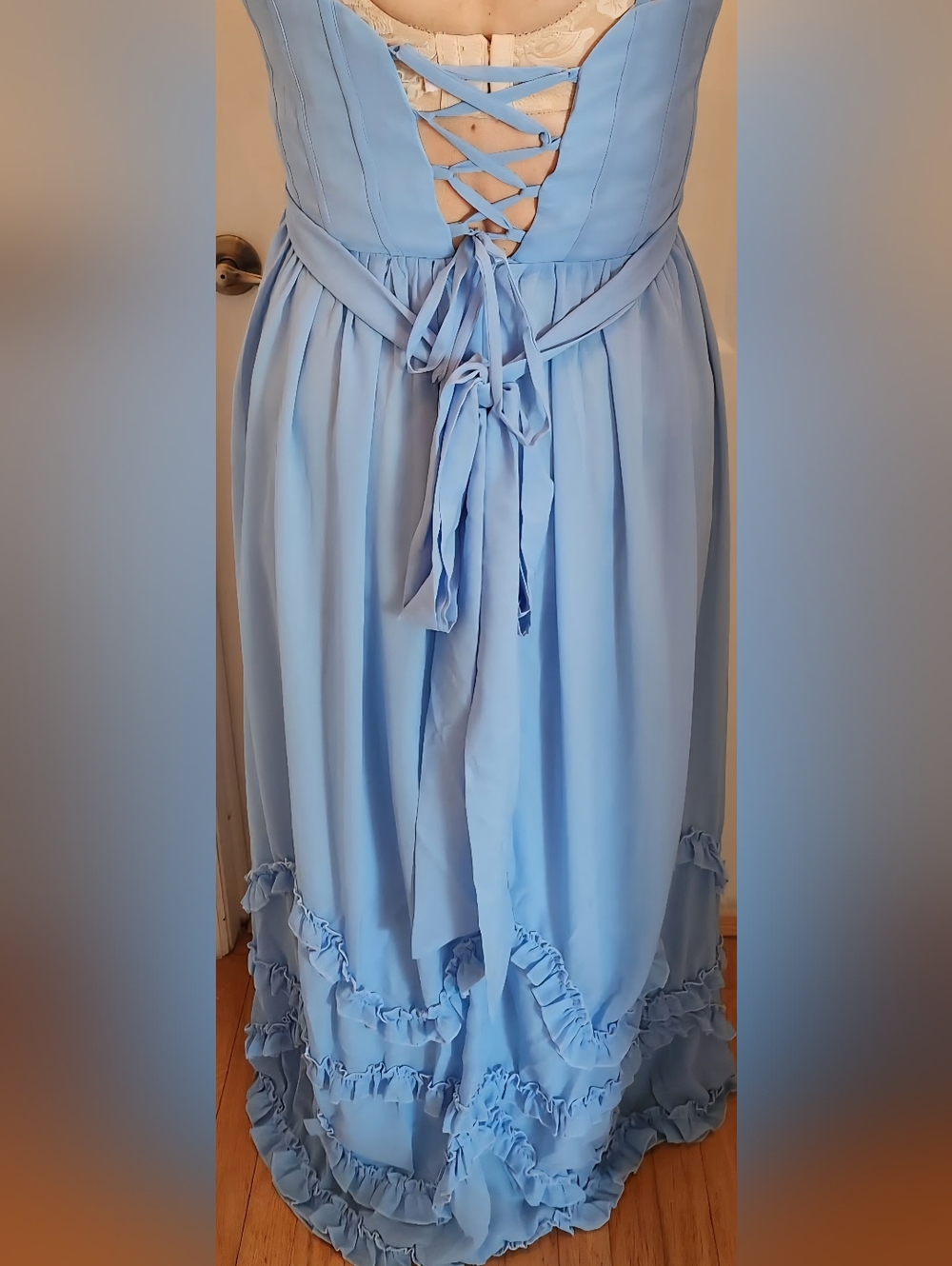 Light Blue Ruffle-Trim Prom Dress - Picture 4 of 7